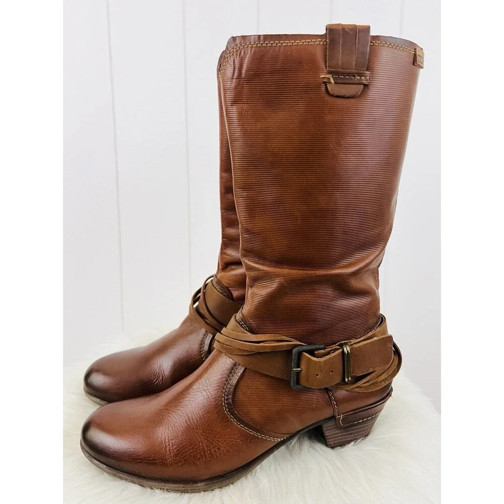 Pikolinos Brown Leather Mid Calf Boots Earthy Boho Western Moto Biker EU40 US9